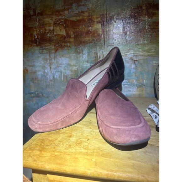 Karl Lagerfeld Paris Shoes - Karl Lagerfeld Paris Womens Plum Suede Patent Leather Smoking Loafers Size 9 M